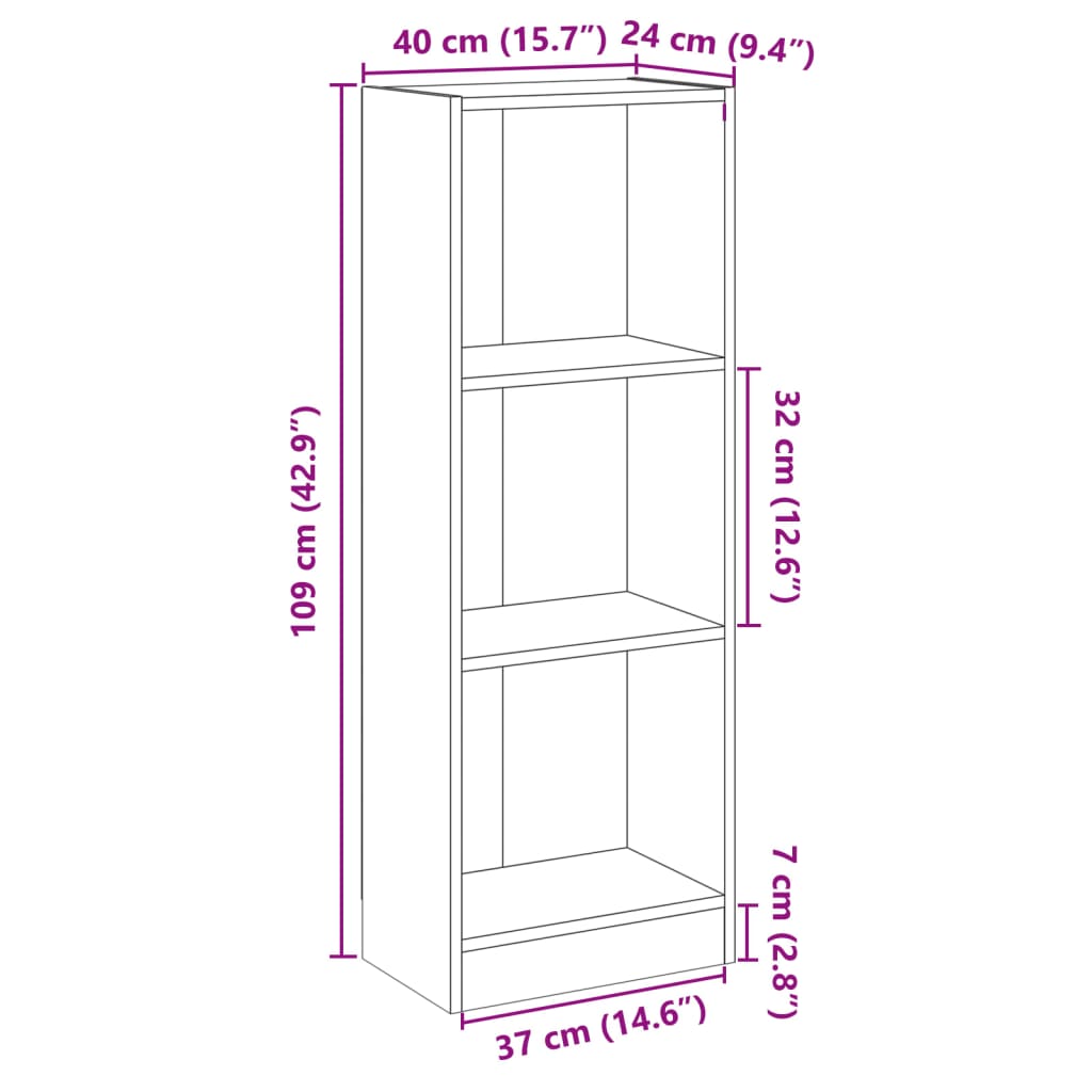 vidaXL 3-korruseline raamaturiiul valge 40x24x109 cm tehispuit