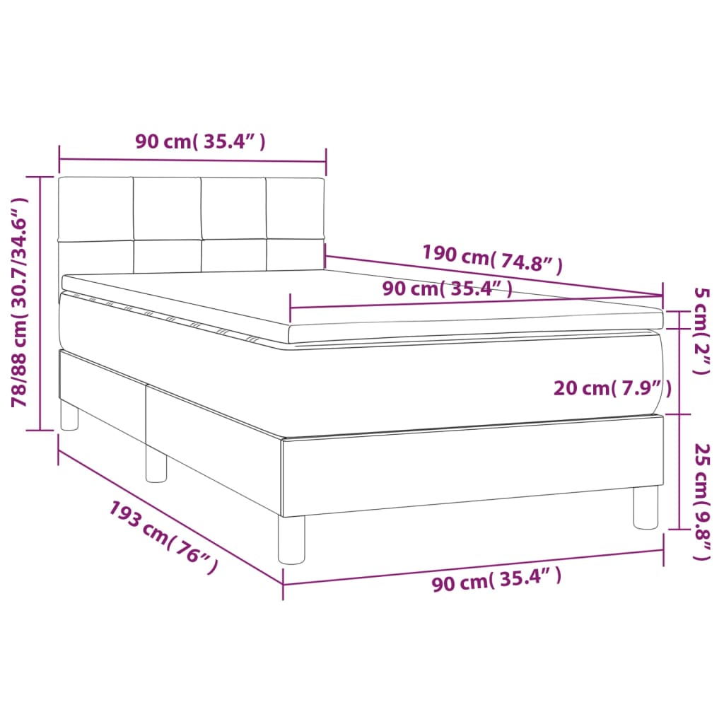 vidaXL kontinentaalvoodi madrats ja LED, sinine, 90x190 cm, kangas