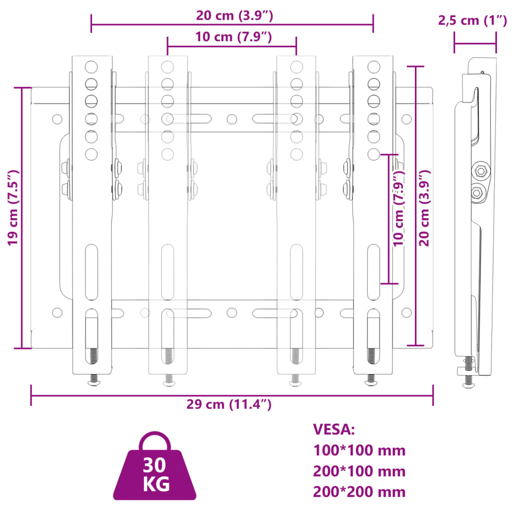 vidaXL teleri seinakinnitus, 14-42 tolli, max VESA 200x200 mm 30 kg