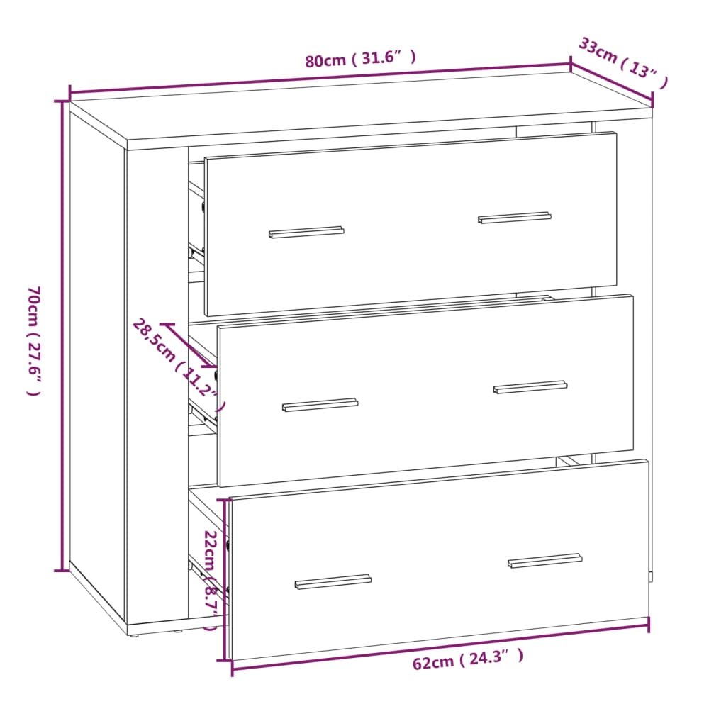 vidaXL puhvetkapp, hall Sonoma tamm, 80x33x70 cm, tehispuit