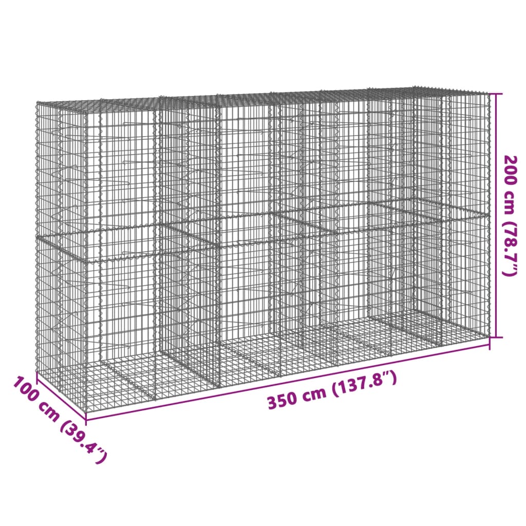 vidaXL kaanega gabioonkorv, 350x100x200 cm, tsingitud raud