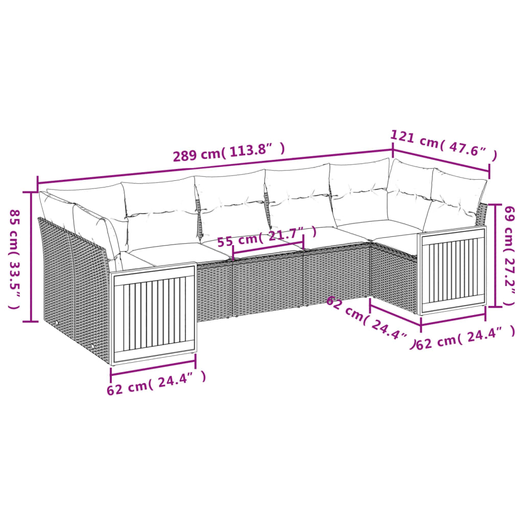 vidaXL 7-osaline aiadiivani komplekt patjadega, hall, polürotang