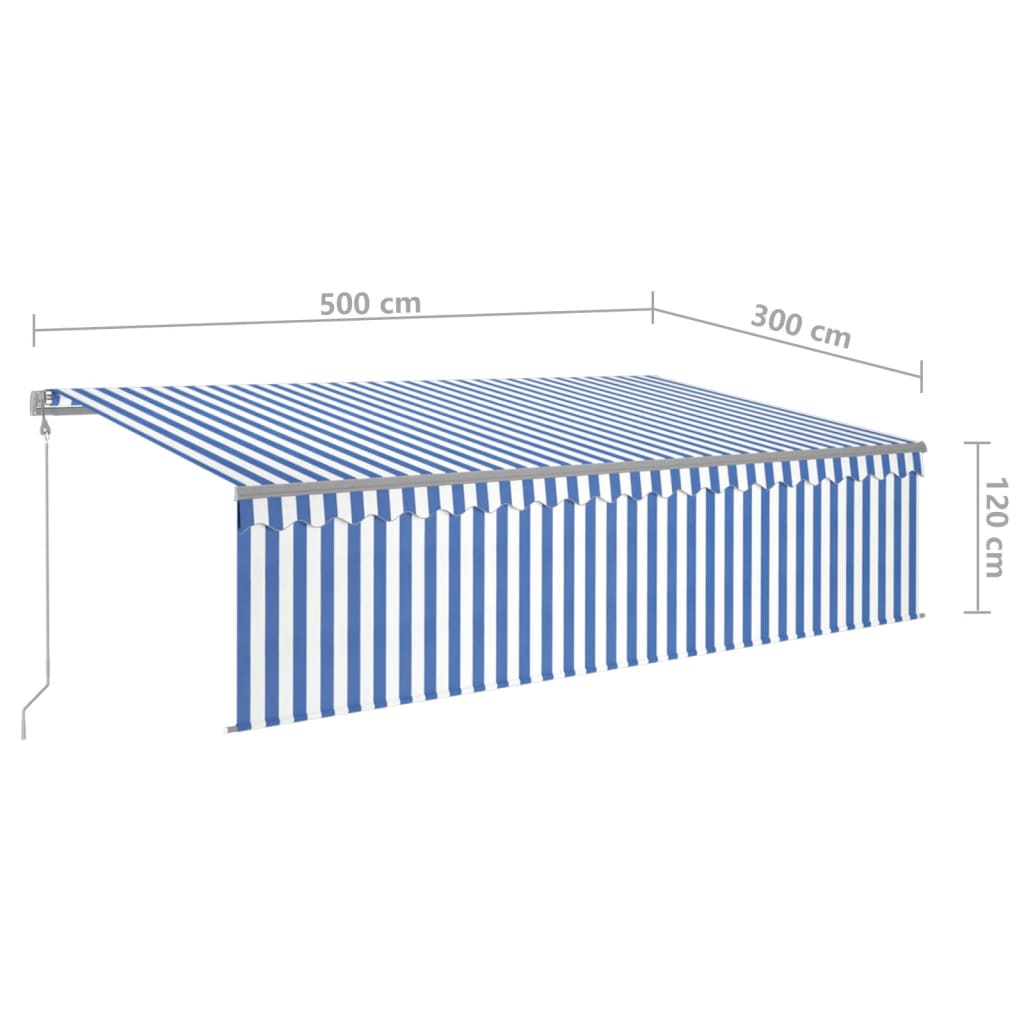 vidaXL automaatne varikatus rulooga, 5 x 3 m, sinine/valge