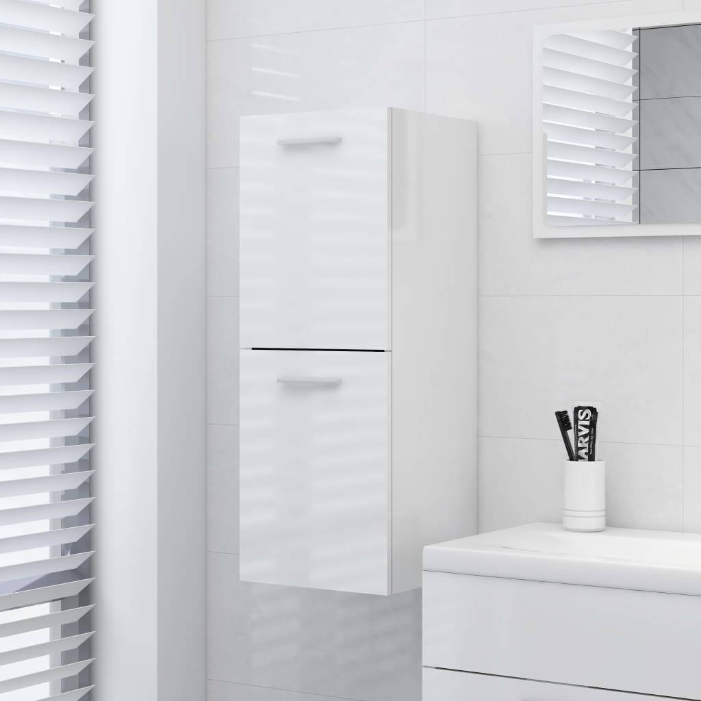 vidaXL vannitoakapp, kõrgläikega valge, 30 x 30 x 80 cm, tehispuit