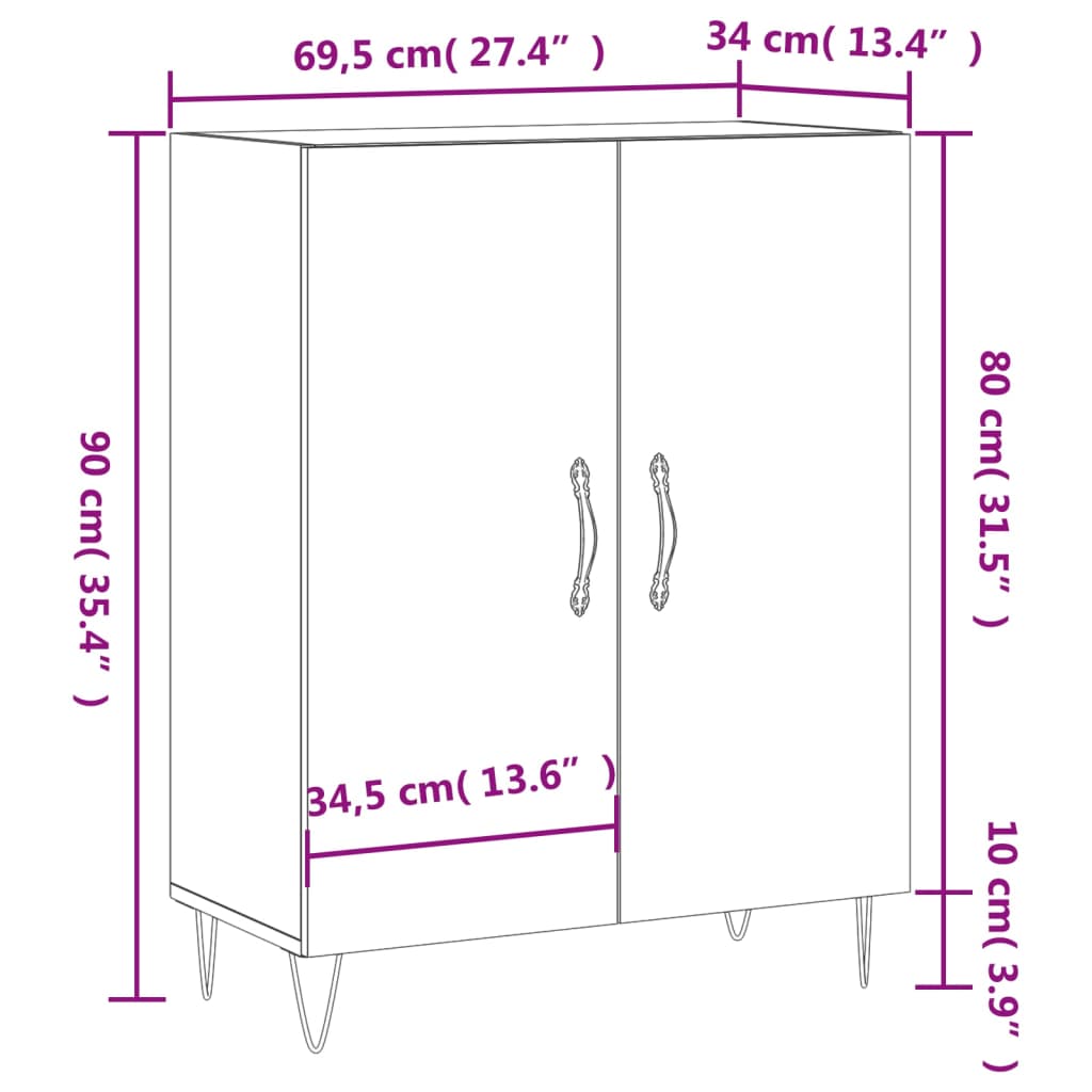 vidaXL puhvetkapp, betoonhall, 69,5 x 34 x 90 cm, tehispuit