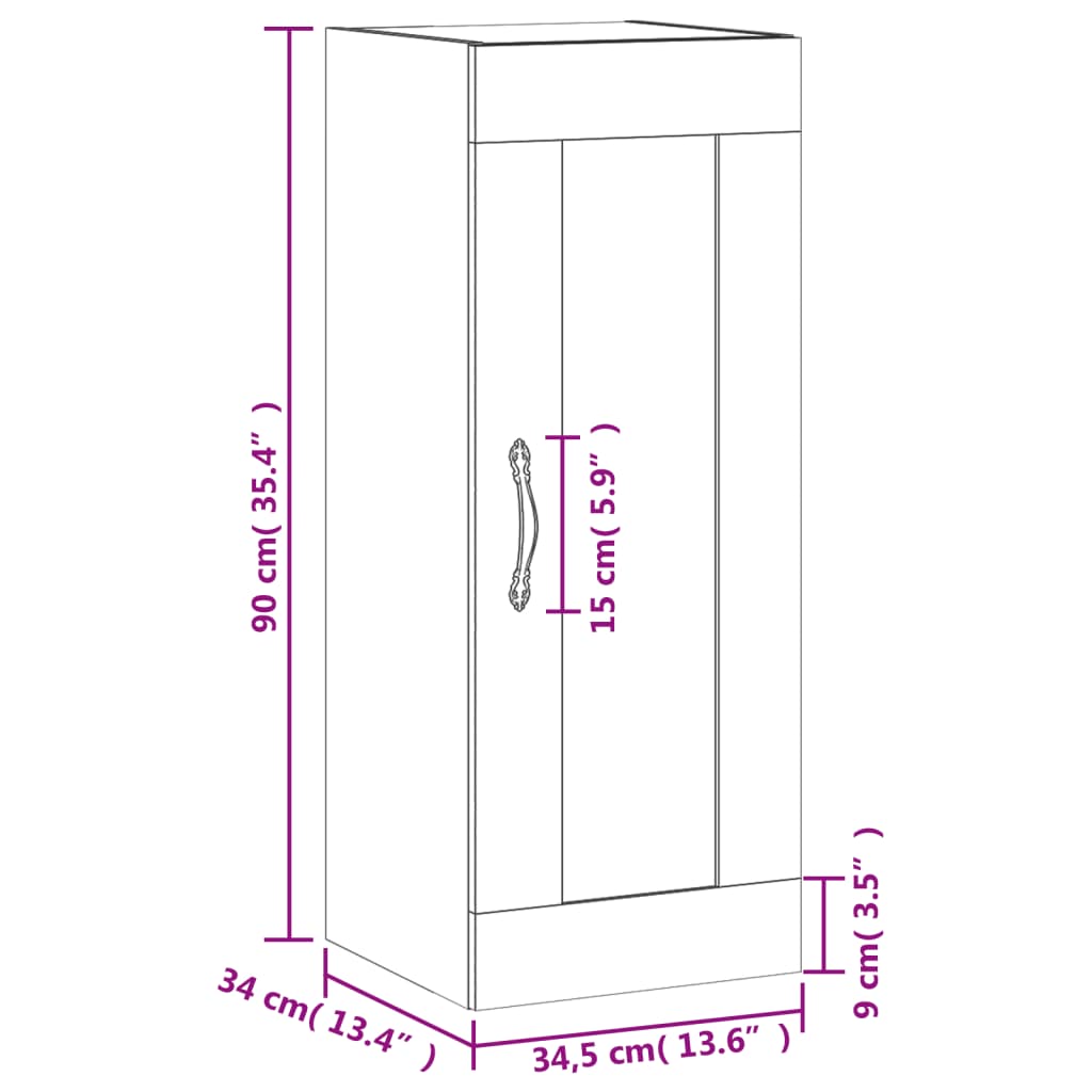 vidaXL seinakapp, suitsutatud tamm, 34,5 x 34 x 90 cm, tehispuit