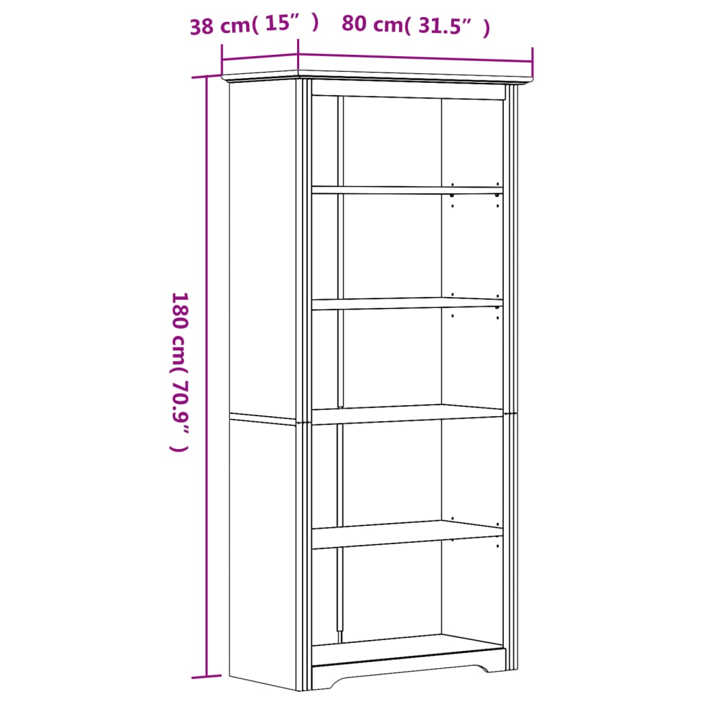 vidaXL raamatukapp BODO, pruun, 82x40x173 cm, männipuit