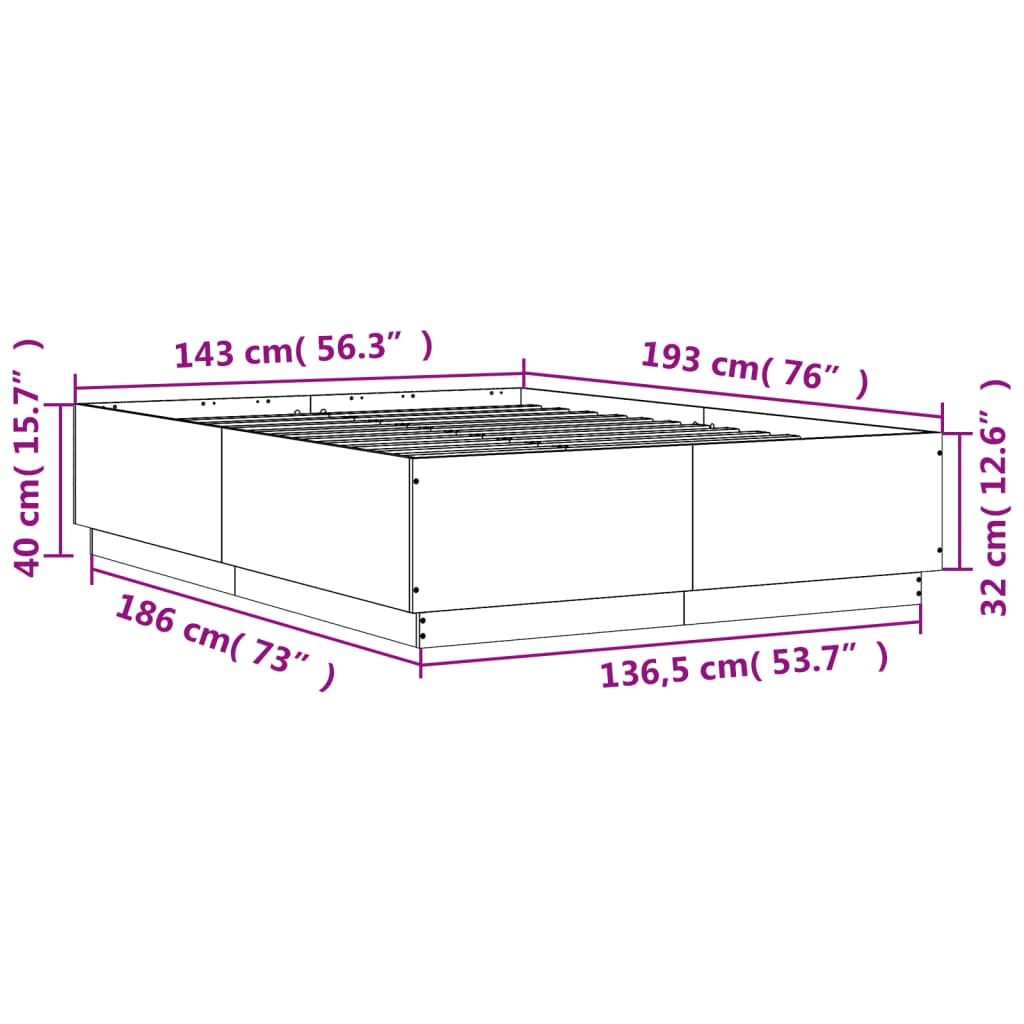 vidaXL voodiraam, hall Sonoma tamm, 140 x 190 cm, tehispuit