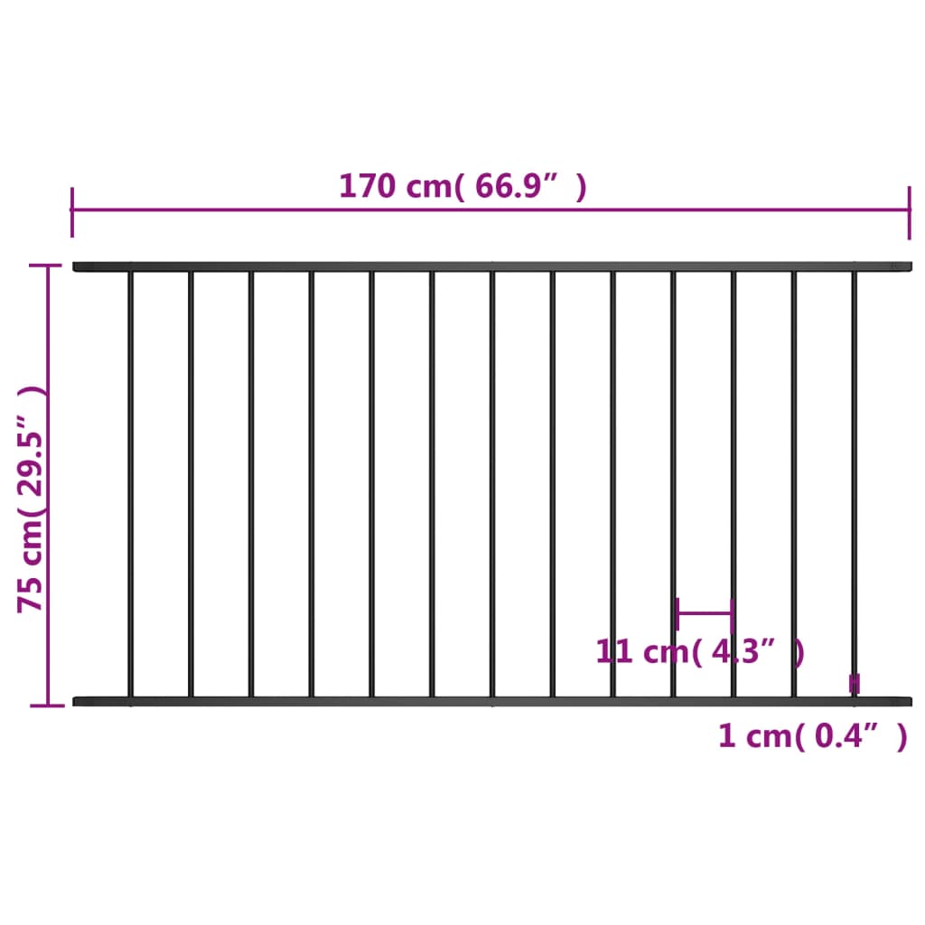 vidaXL aiapaneel, pulbervärvitud teras, 1,7 x 0,75 m, must