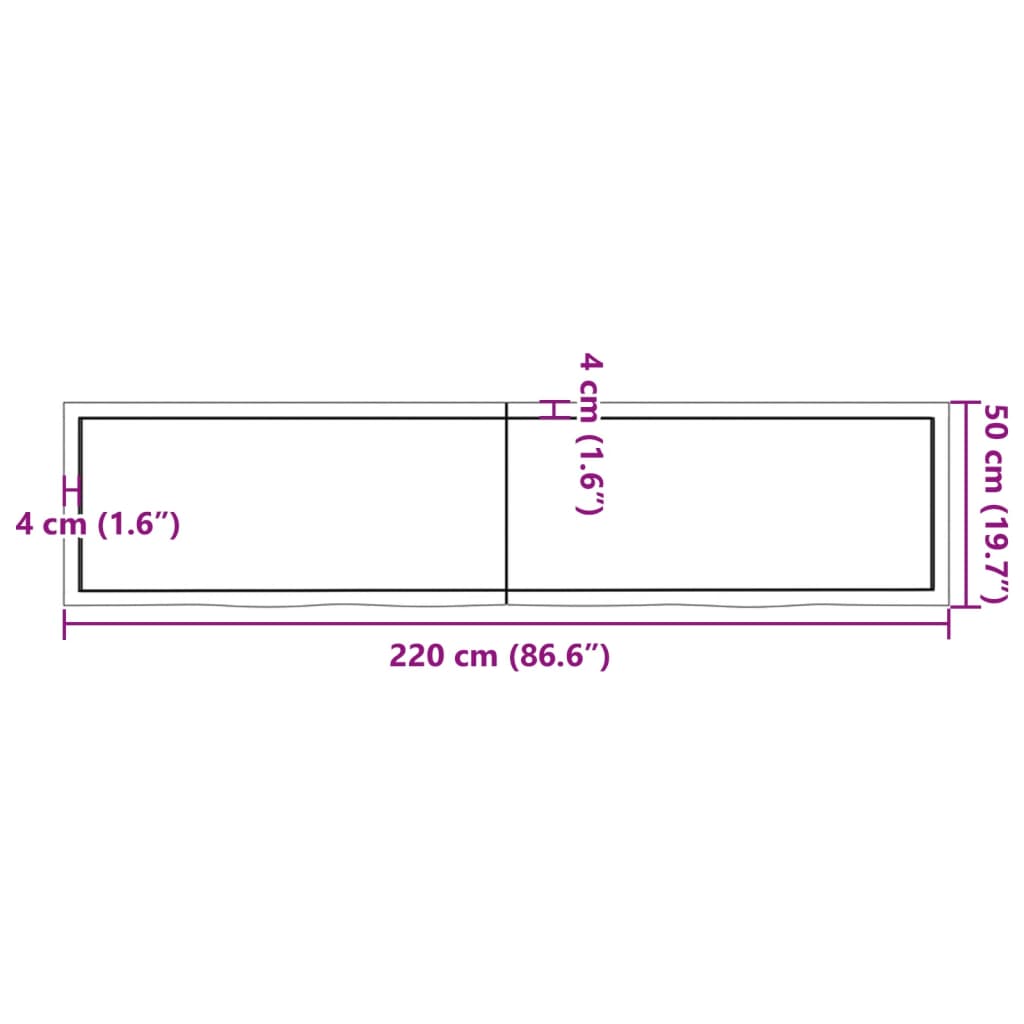 vidaXL vannitoa töötasapind, 220x50x(2-6) cm, töötlemata täispuit