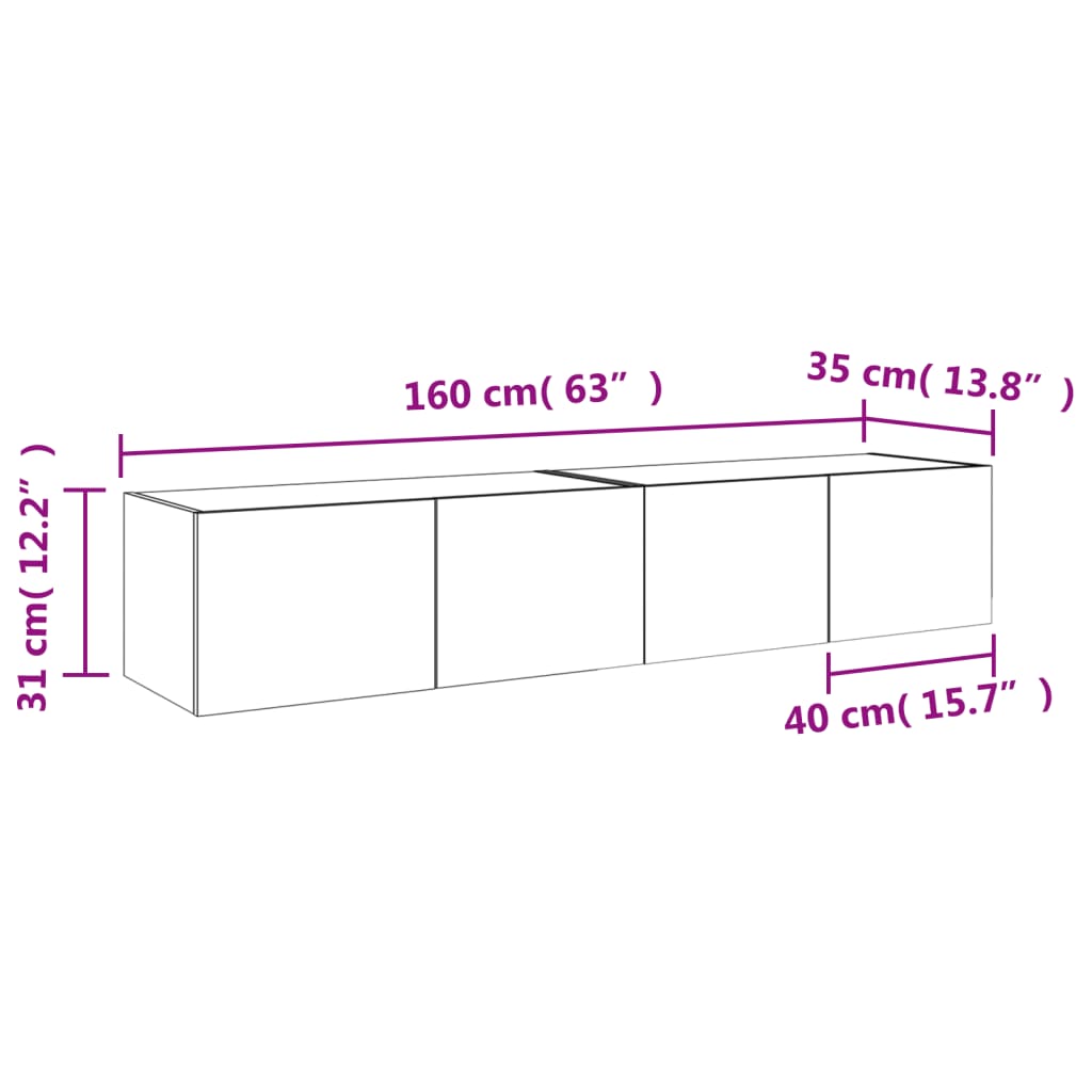 vidaXL teleri seinakapid LED-tuledega 2 tk, must, 80 x 35 x 31 cm