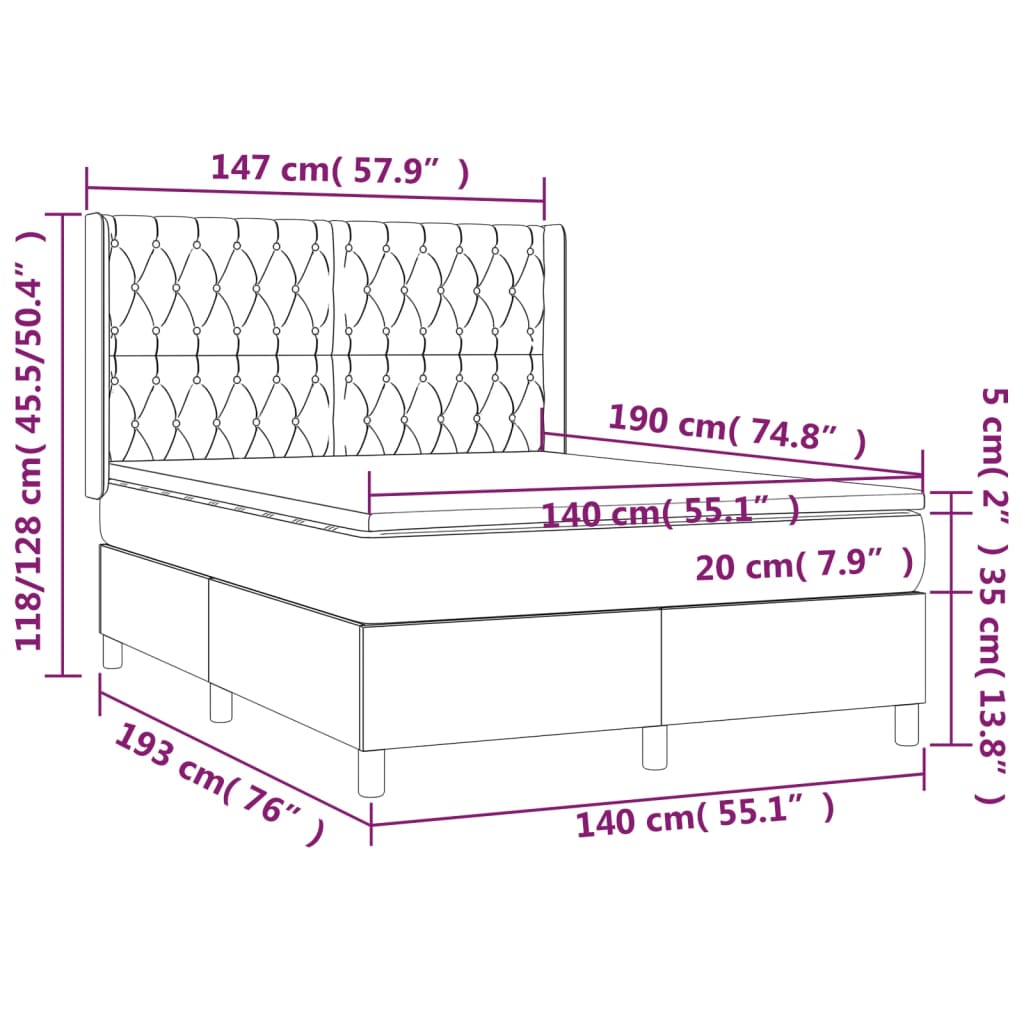 vidaXL kontinentaalvoodi madrats ja LED, helehall, 140x190 cm, kangas