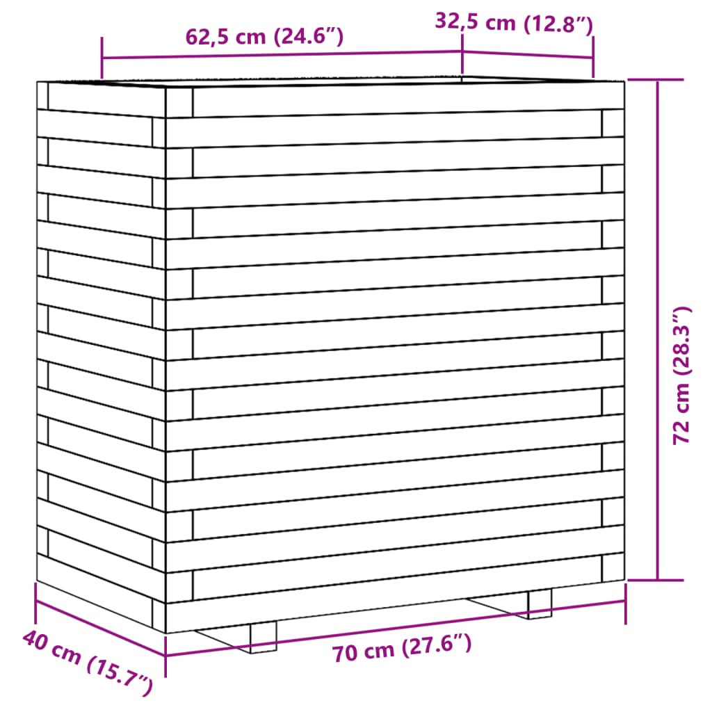 vidaXL aia taimekast, valge, 70x40x72 cm, männipuit