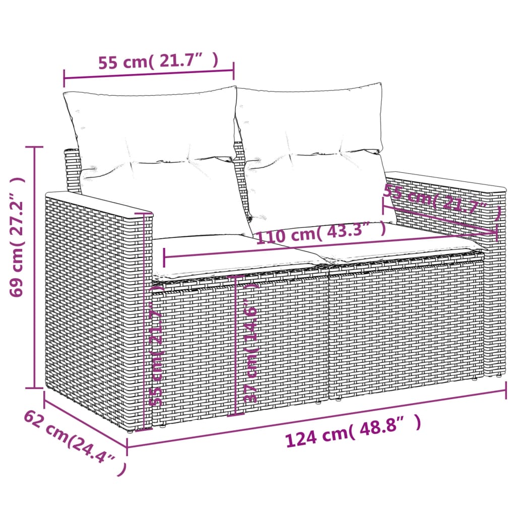 vidaXL 11-osaline aiadiivani komplekt patjadega, hall, polürotang