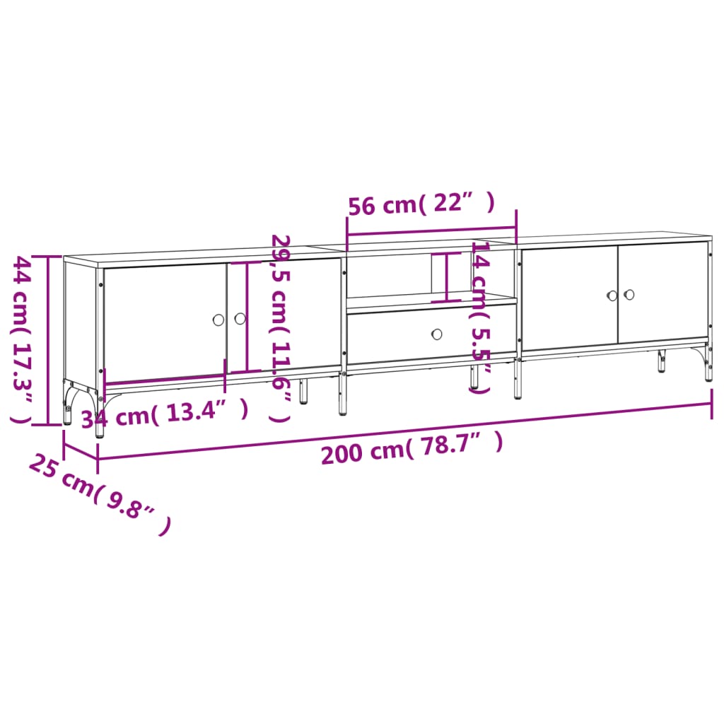 vidaXL telerikapp sahtliga, hall sonoma tamm, 200x25x44 cm, tehispuit