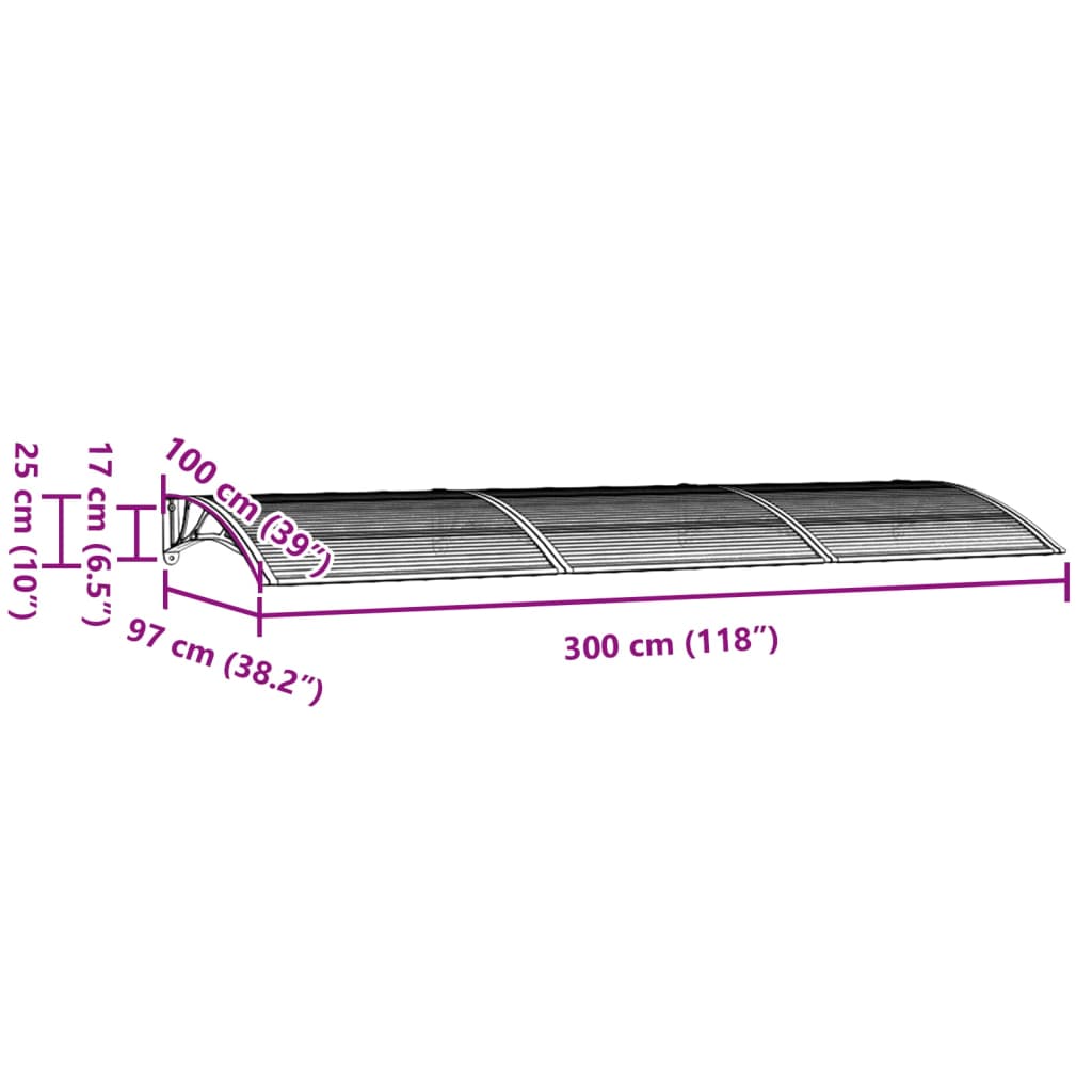 vidaXL ukse varikatus, must, 300 x 100 cm, polükarbonaat