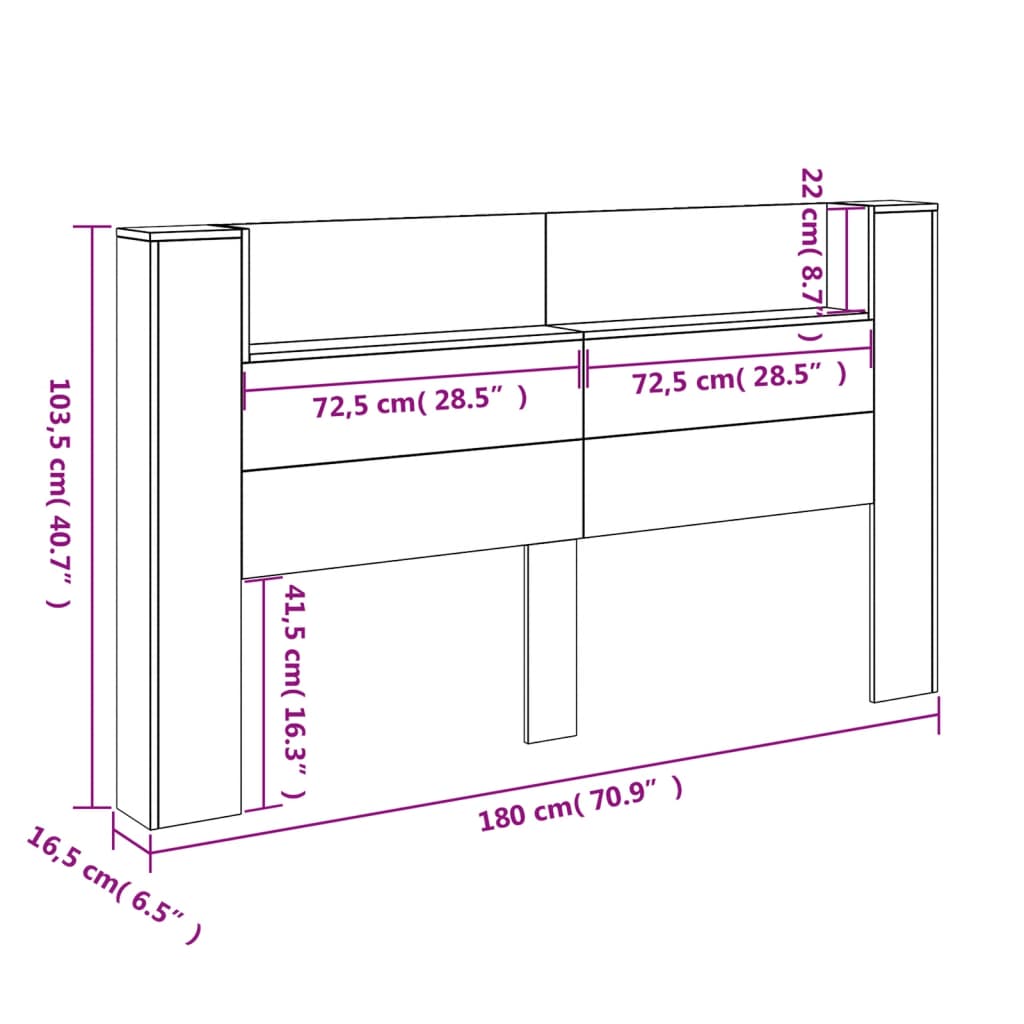 vidaXL voodipeatsi kapp LED-tuledega, must, 180 x 16,5 x 103,5 cm