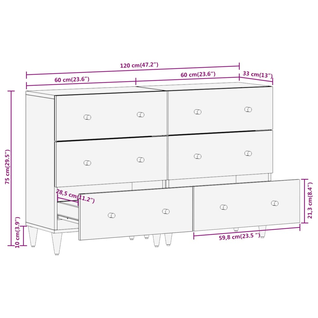 vidaXL puhvetkapid 2 tk, 60 x 33 x 75 cm, mangopuit