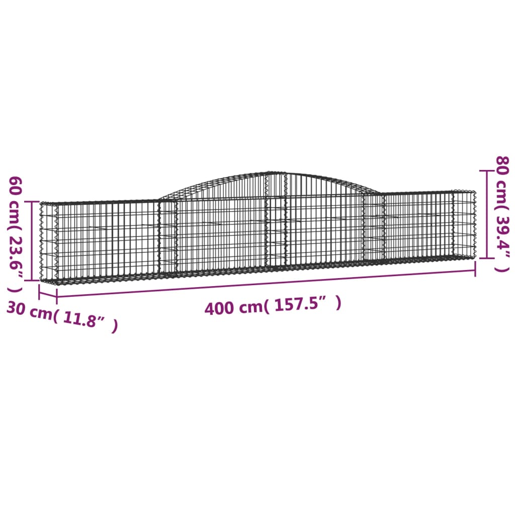 vidaXL kaarekujuline gabioonkorv, 400x30x60/80 cm, tsingitud raud