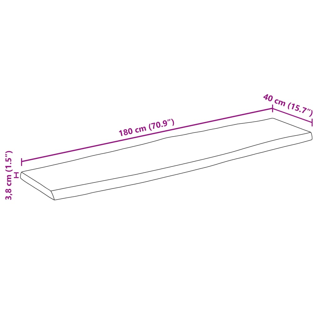 vidaXL lauaplaat, 180 x 40 x 3,8 cm, naturaalsete servadega, mangopuit