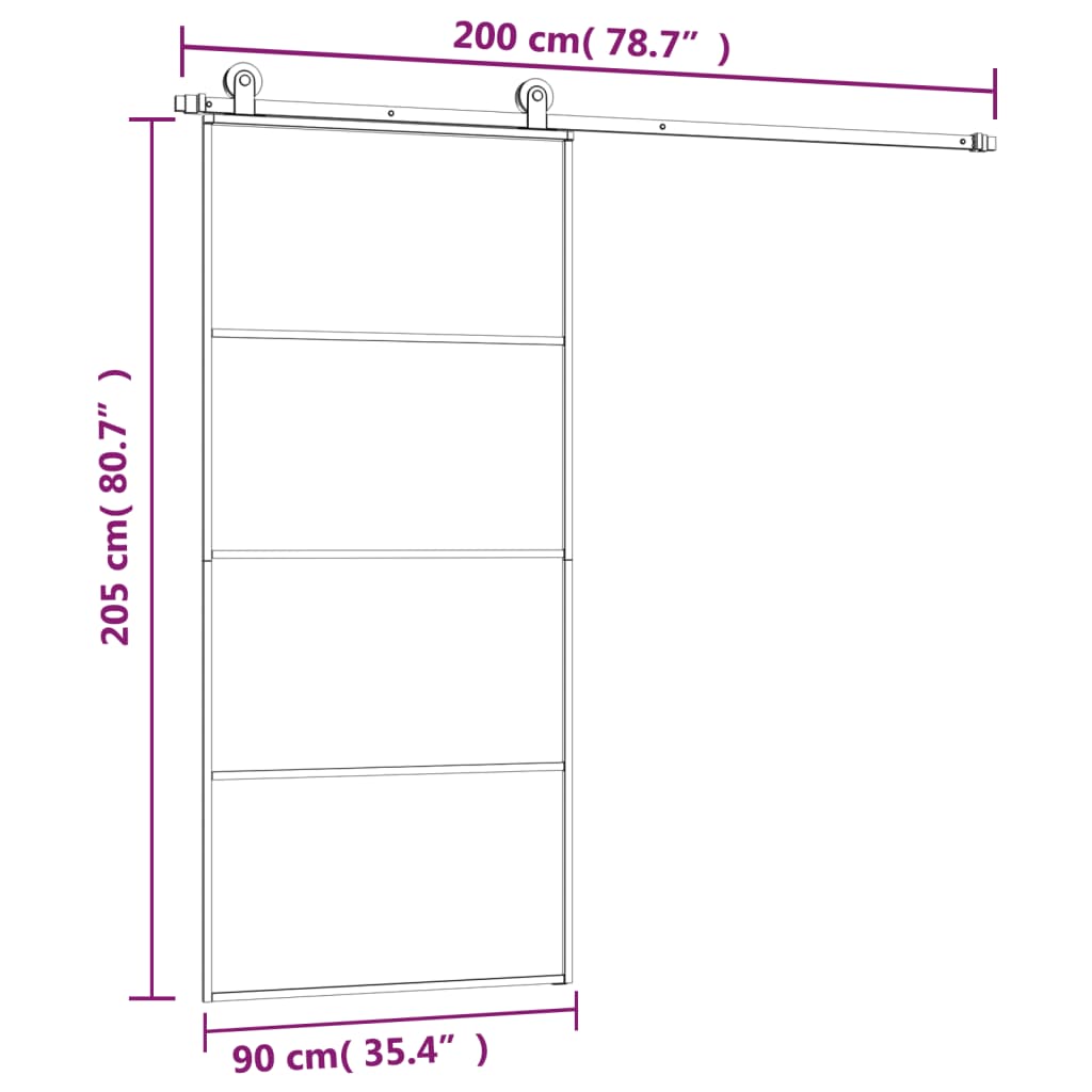 vidaXL liuguks tarvikutega, 90 x 205 cm, ESG-klaas ja alumiinium