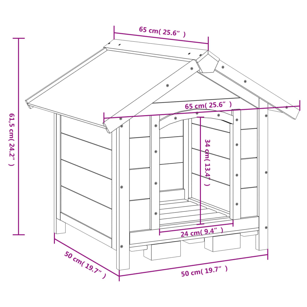 vidaXL koerakuut, hall, 65 x 65 x 61,5 cm, männipuit