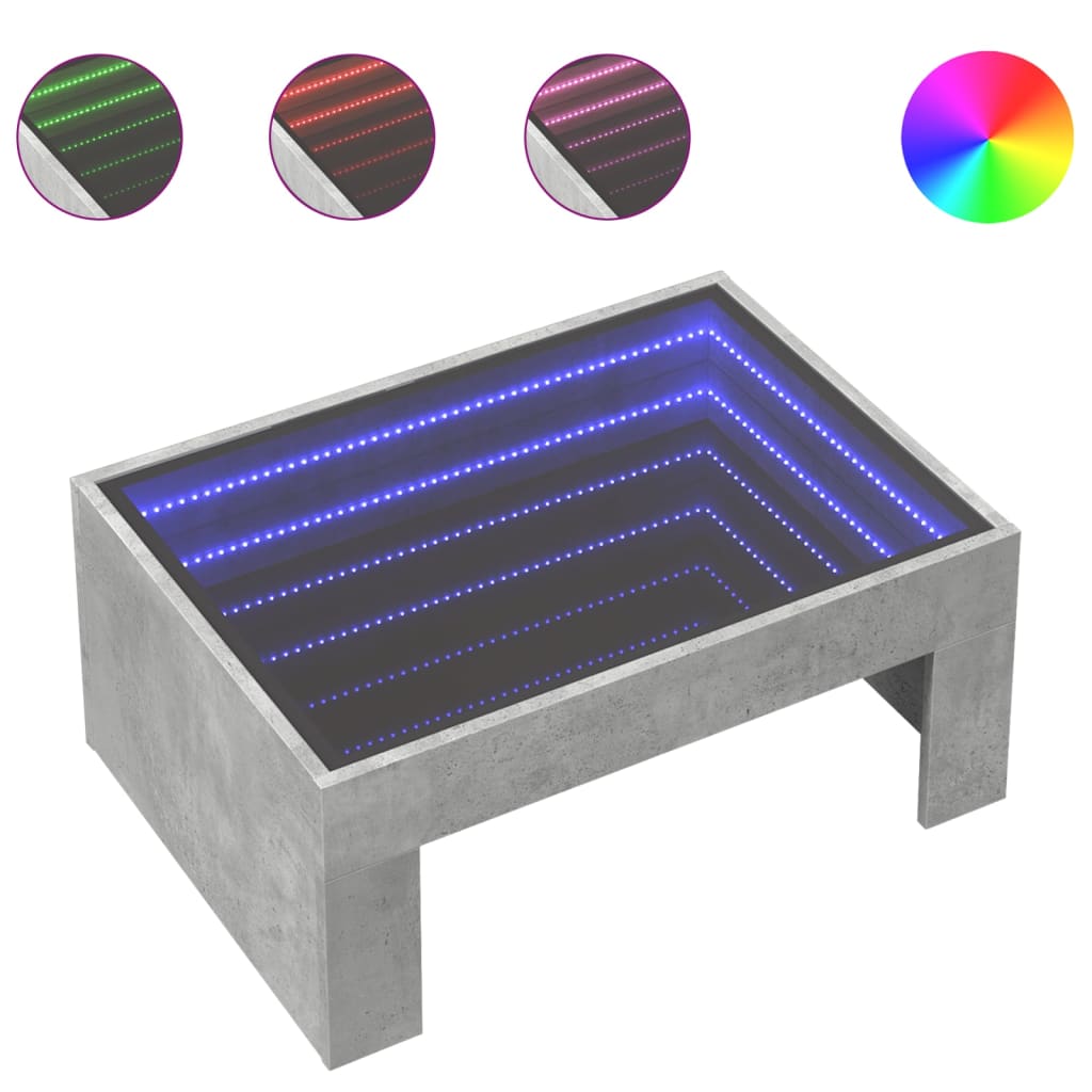 vidaXL kohvilaud LED-tuledega, betoonhall, 70x50x30 cm