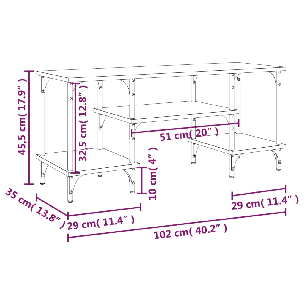 vidaXL telerikapp, suitsutatud tamm, 102x35x45,5 cm, tehispuit