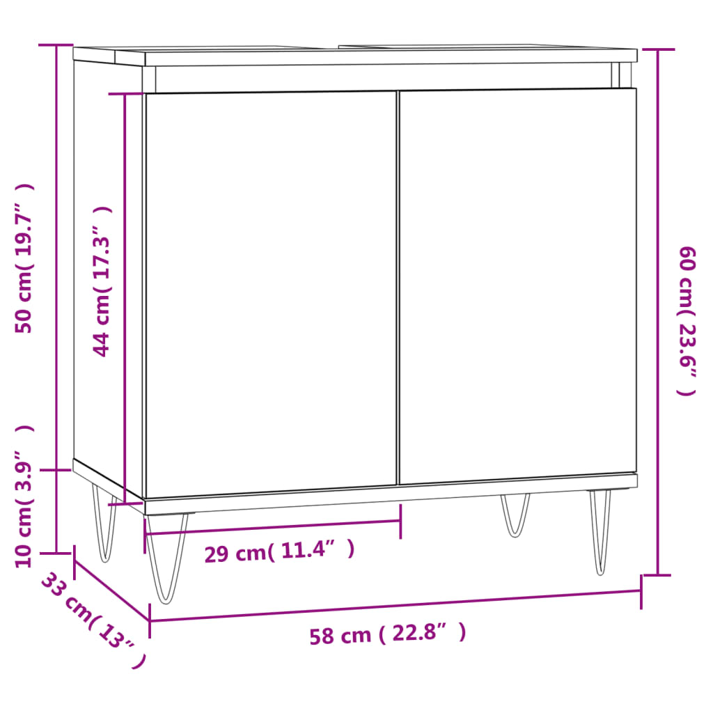 vidaXL vannitoakapp, hall Sonoma tamm, 58 x 33 x 60 cm, tehispuit