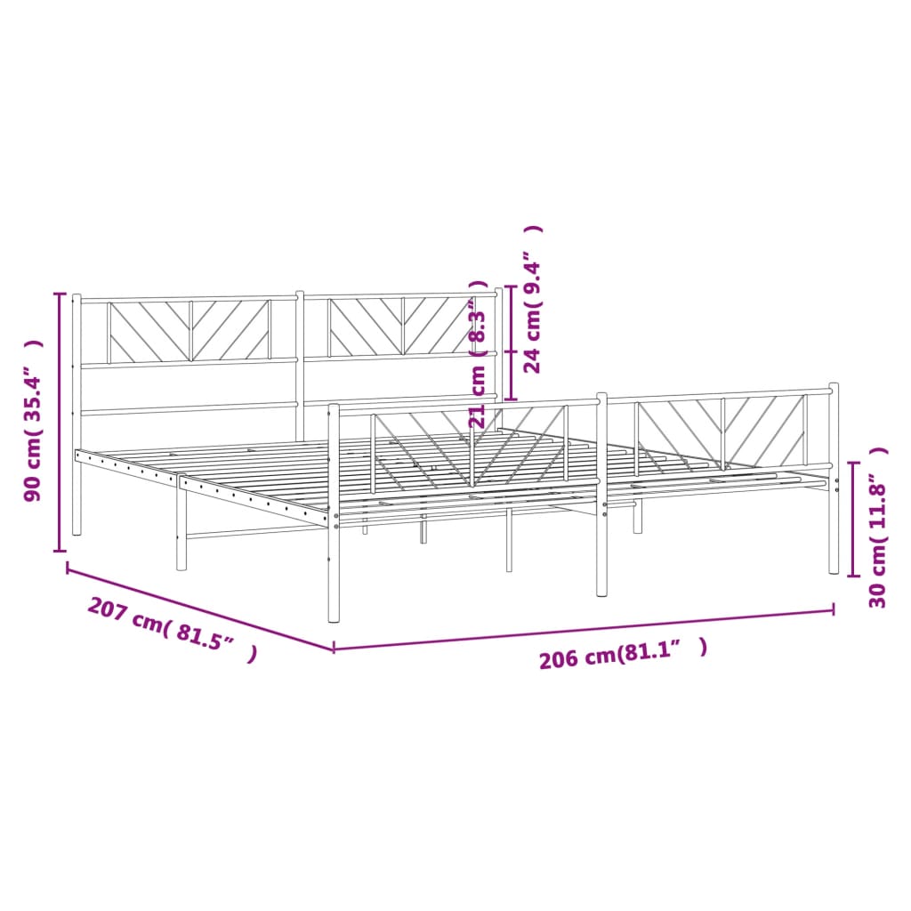 vidaXL metallist voodiraam peatsi ja jalutsiga, valge, 200 x 200 cm