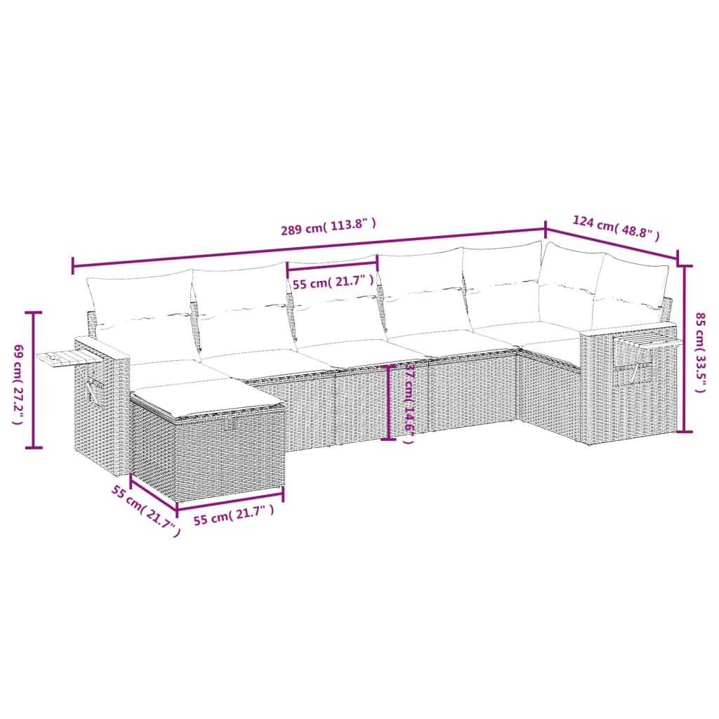 vidaXL 7-osaline aiadiivani komplekt patjadega, hall, polürotang