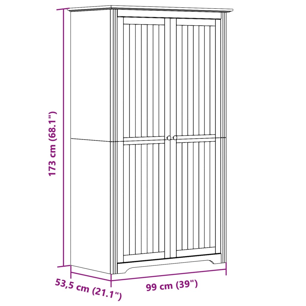 vidaXL riidekapp BODO, valge, 99x53,5x173 cm, männipuit