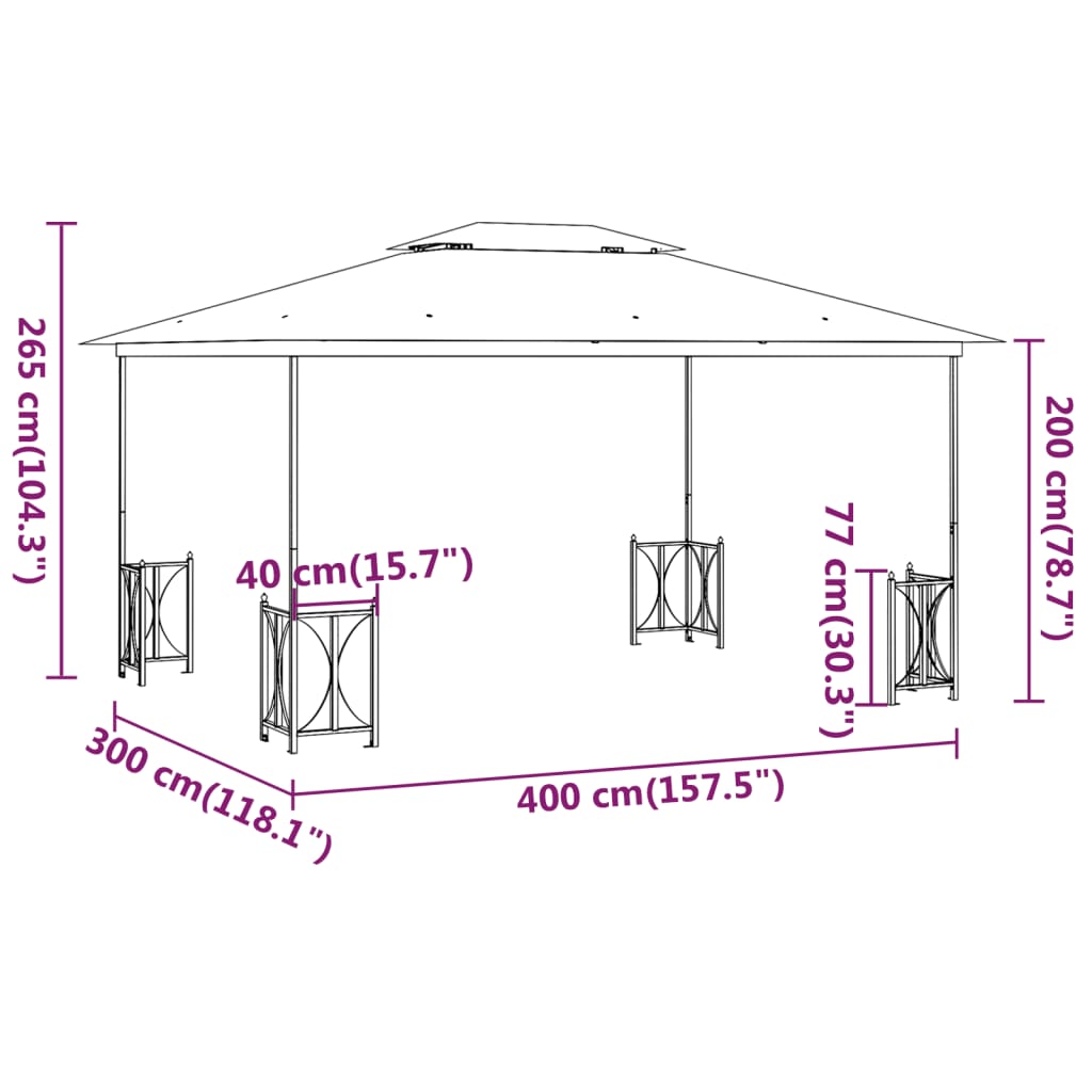 vidaXL varjualune külgseinte, kahekordse katusega 3x4 m antratsiithall