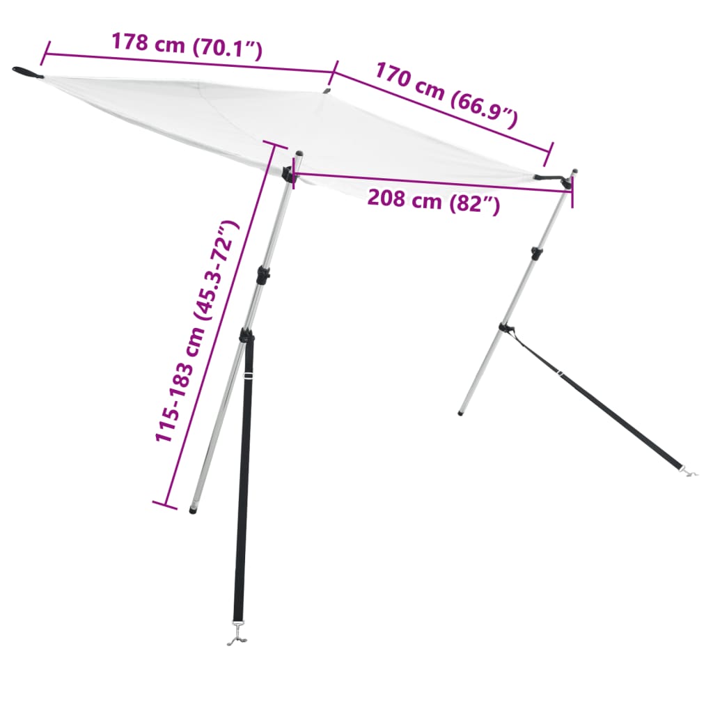 vidaXL T-tüüpi varikatuse pikendus, valge 170x208x(115-183) cm