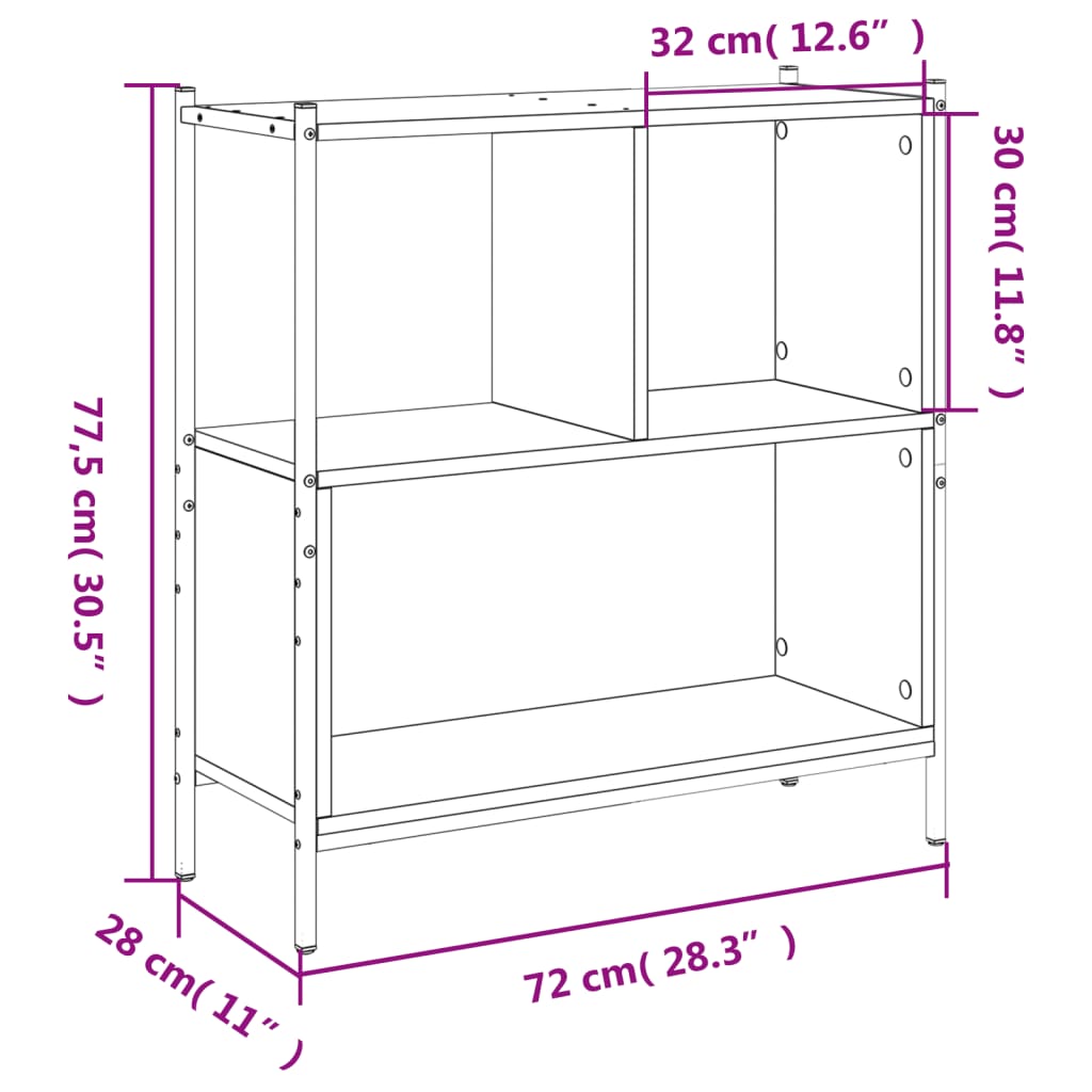 vidaXL raamatualus must, 72 x 28 x 77,5 cm, tehispuit