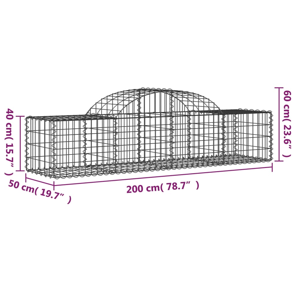 vidaXL kaarekujulised gabioonkorvid 5 tk, 200x50x40/60 cm, raud