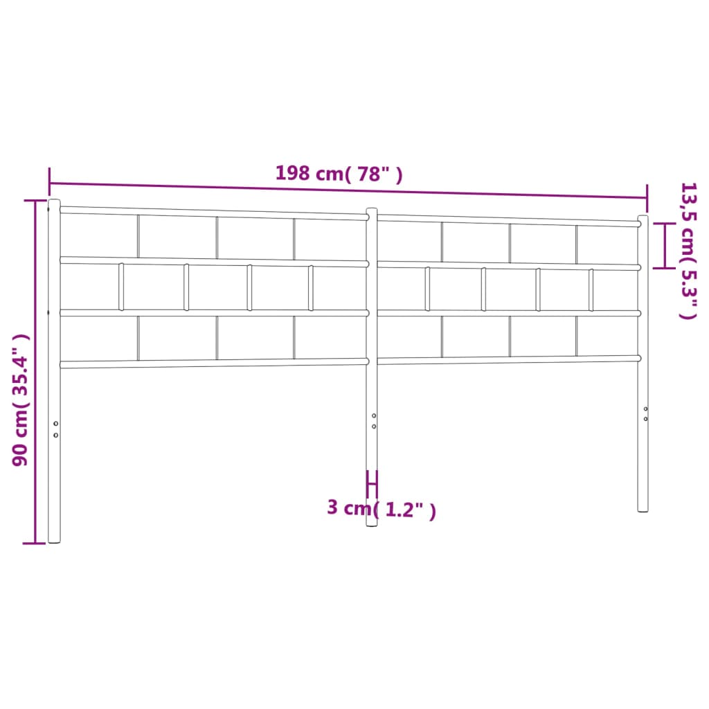 vidaXL metallist voodipeats, valge, 193 cm