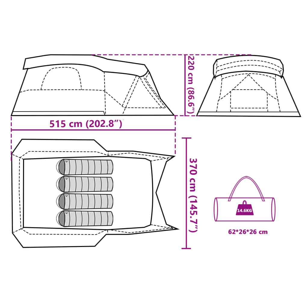 vidaXL matkatelk verandaga 4 inimesele, roheline, veekindel