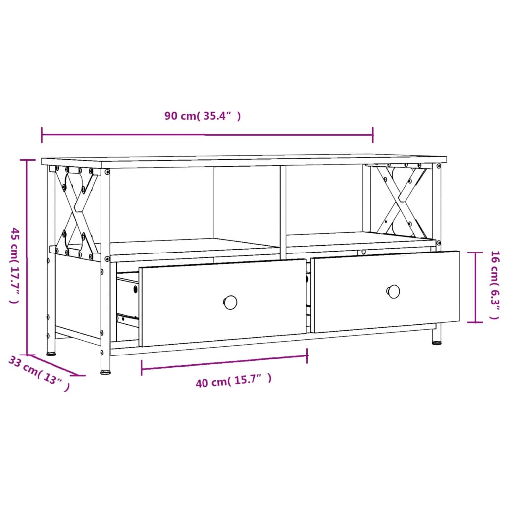 vidaXL telerikapp, must, 90 x 33 x 45 cm, tehispuit ja raud