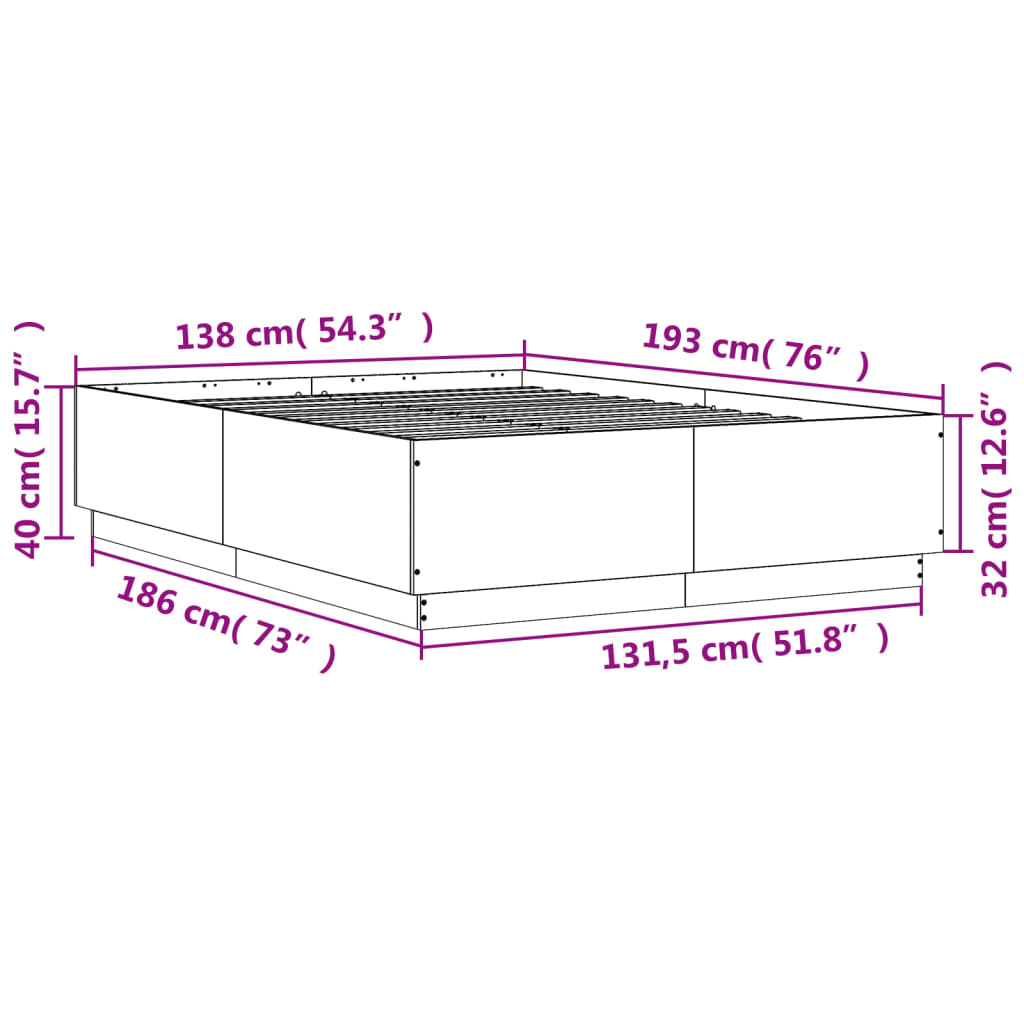 vidaXL voodiraam LED-tuledega, pruun tamm, 135x190 cm, tehispuit