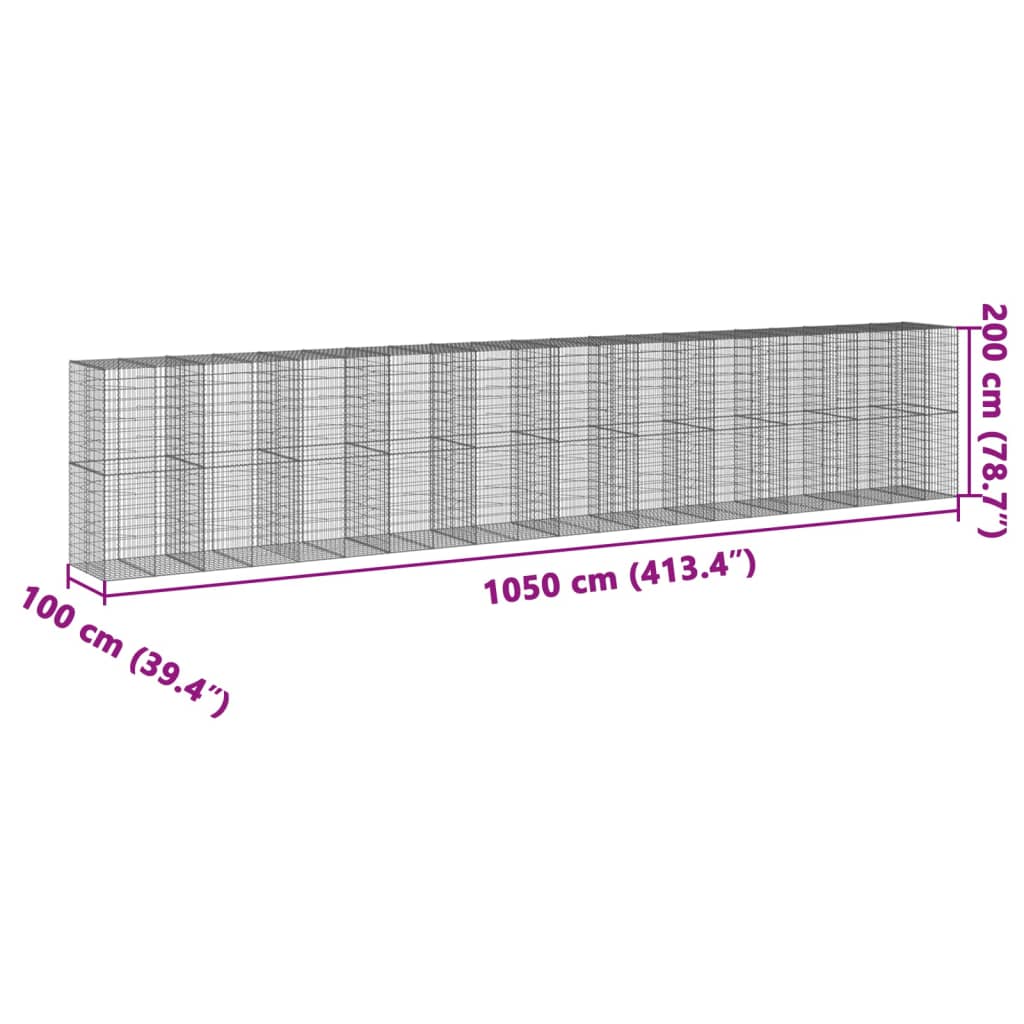 vidaXL kaanega gabioonkorv, 1050 x 100 x 200 cm, tsingitud raud