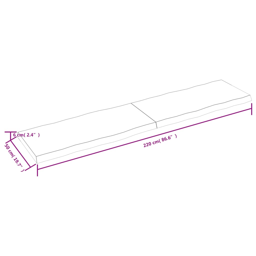 vidaXL lauaplaat, helepruun, 220x50x(2-6) cm, töödeldud täispuit