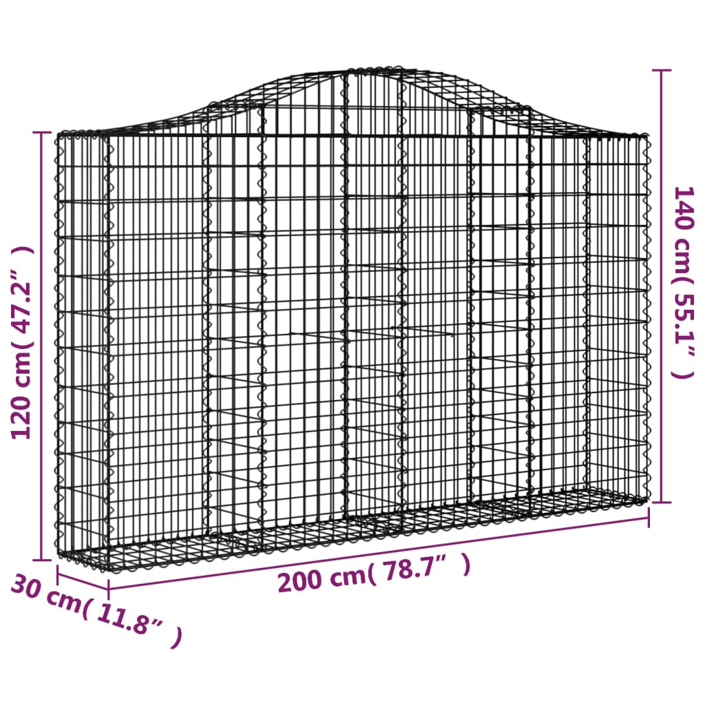 vidaXL kaarekujulised gabioonkorvid 4 tk, 200x30x120/140 cm, raud