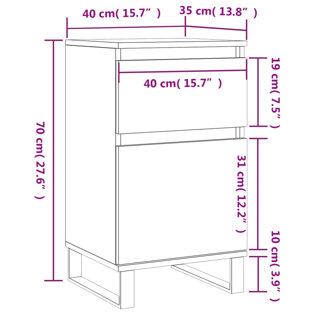 vidaXL puhvetkapid 2 tk, hall Sonoma tamm, 40 x 35 x 70 cm, tehispuit