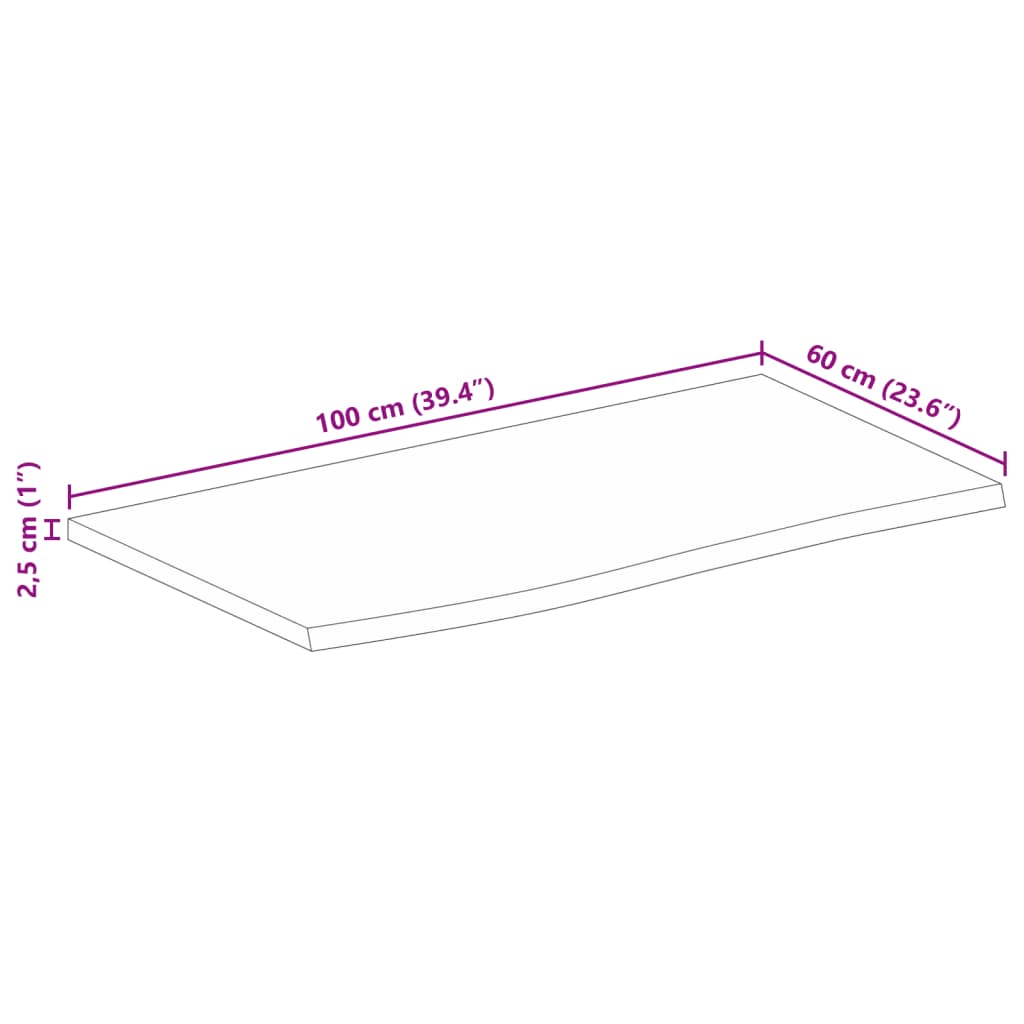 vidaXL lauaplaat, 100 x 60 x 2,5 cm, naturaalsete servadega, mangopuit