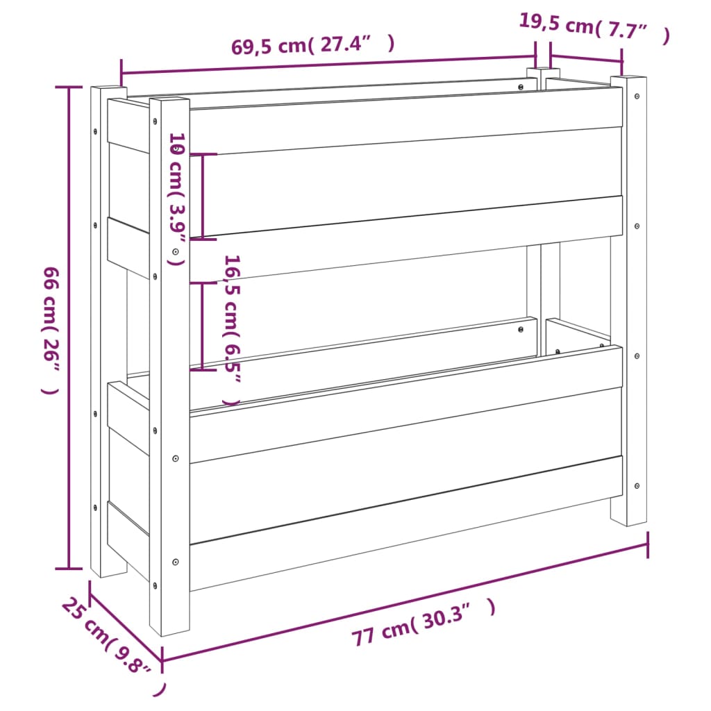 vidaXL taimekast, must, 77 x 25 x 66 cm, männipuit