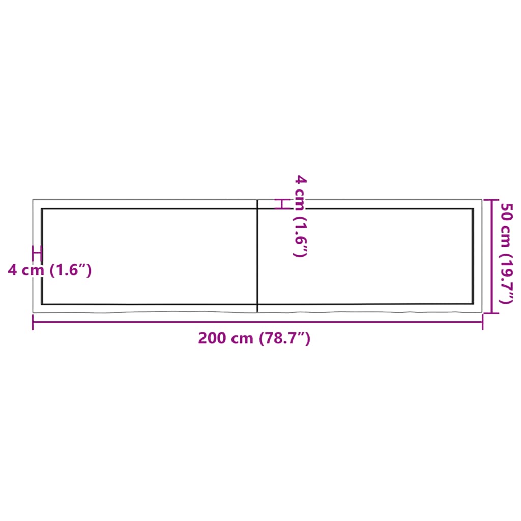 vidaXL vannitoa töötasapind, 200x50x(2-4) cm, töötlemata täispuit