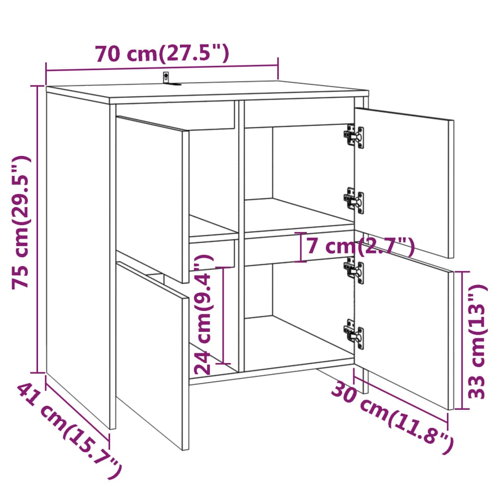 vidaXL puhvetkapp 2 tk, pruun tamm, 70 x 41 x 75 cm, tehispuit