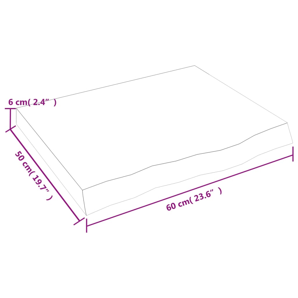 vidaXL lauaplaat, 60 x 50 x (2-6) cm, töötlemata tammepuit