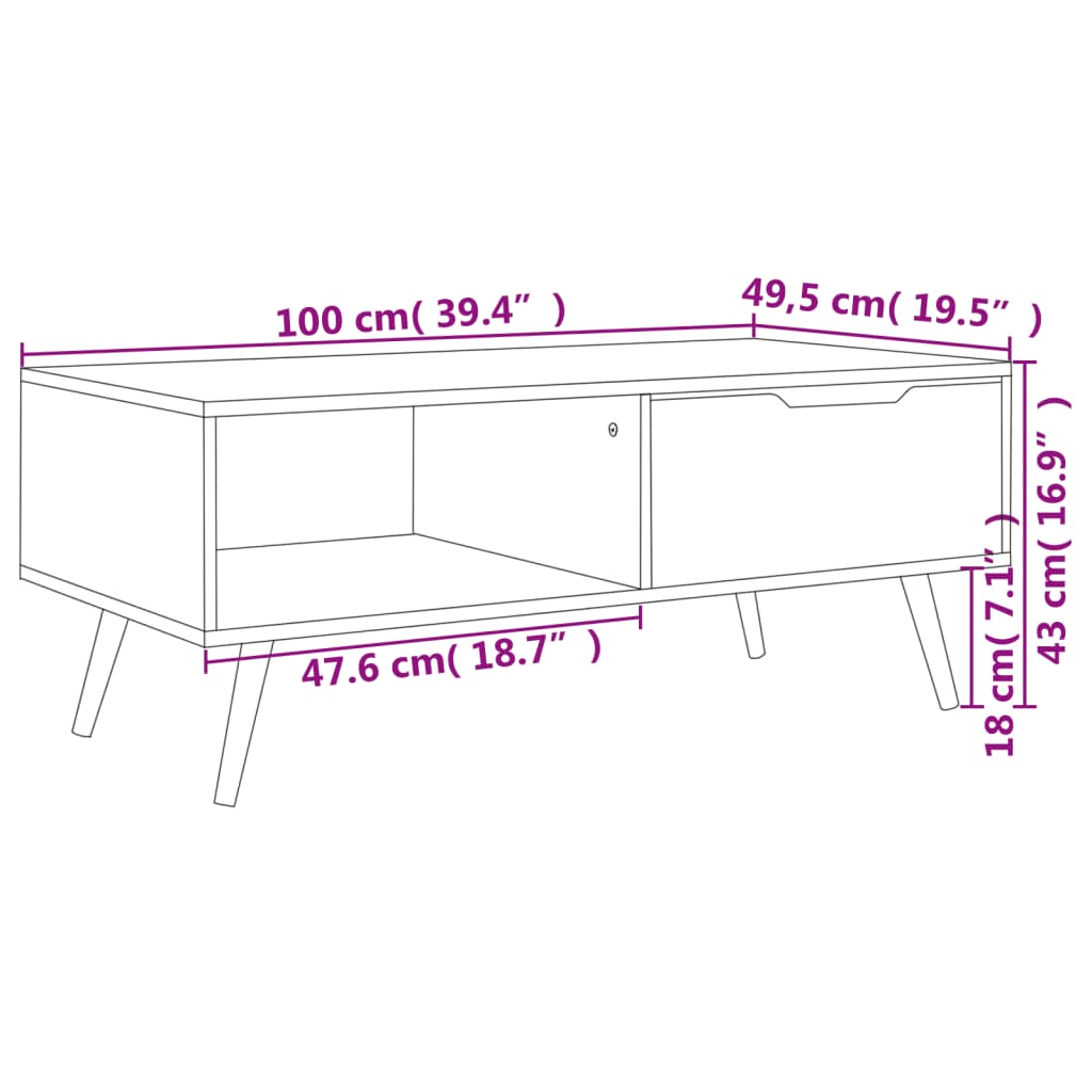 vidaXL kohvilaud, hall, 100 x 49,5 x 31 cm, tehispuit